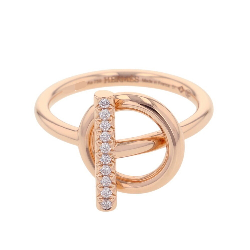 Hermes Echappee PM Ring with 10 Diamonds (0.07ct total), 18K Pink Gold, Size 51.